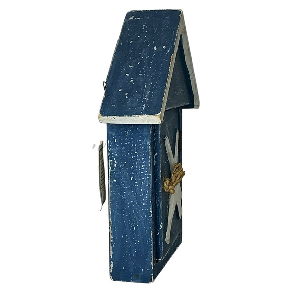 Nautical Boathouse Key Holder Wood Wall Decor or Freestand Rustic Blue White - Picture 11 of 16